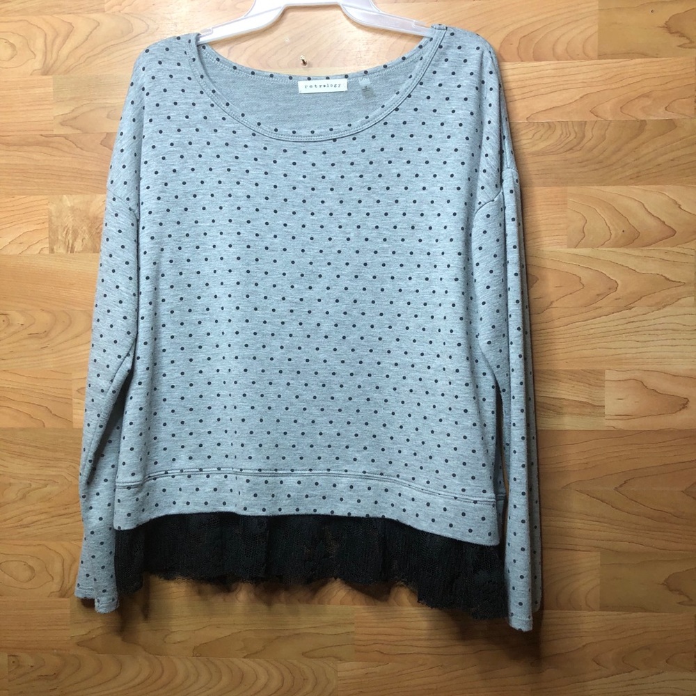 retrology Black Polka Dot Oversized Gray Long Sleeve Shirt